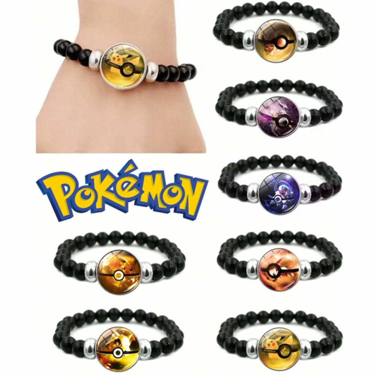 1 pezzo Braccialetto con perline a tema cartone animato e personaggi Pokemon